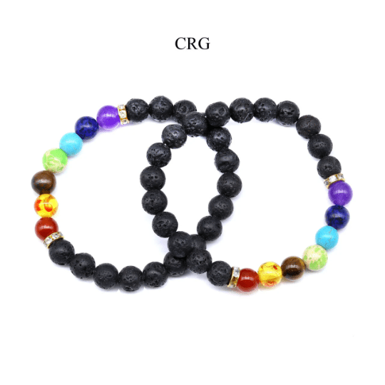 QTY 1 - 7 Stone and Lava Stone Tumbled Bead Stretch Bracelet