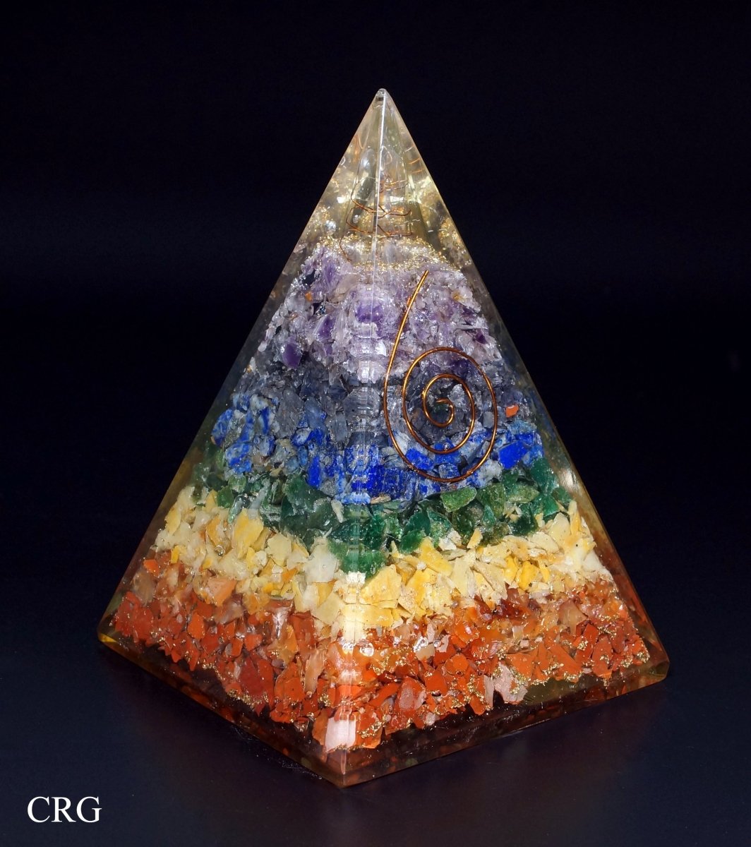 QTY 1 - 7 Stone Orgonite Pyramid w/ Copper / 5" Tall AVG
