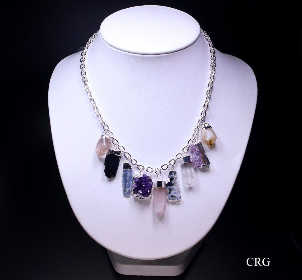 QTY 1 - 9 Piece Crystal Charm Necklace / 18" Silver Plated