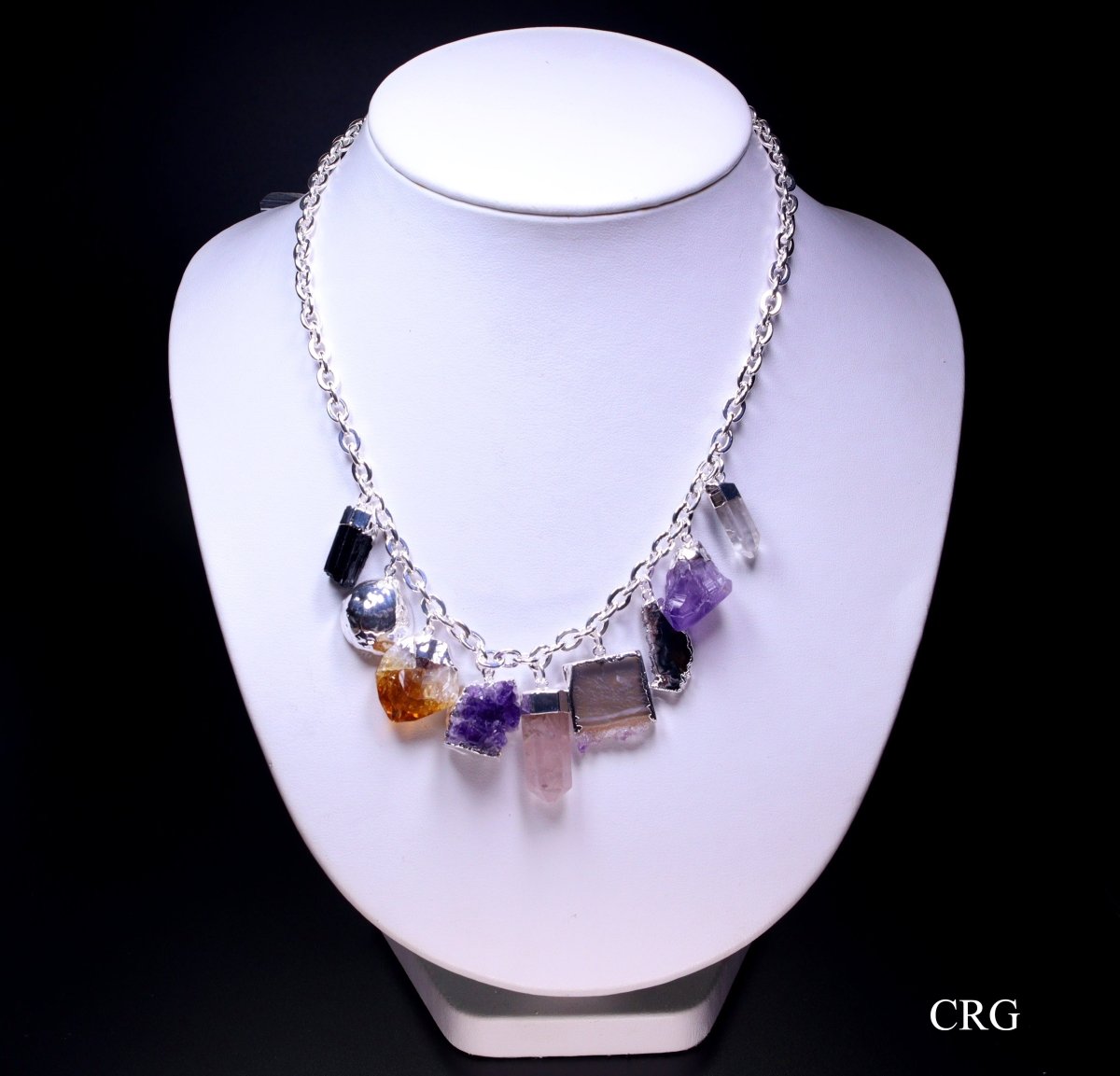QTY 1 - 9 Piece Crystal Charm Necklace / 18" Silver Plated