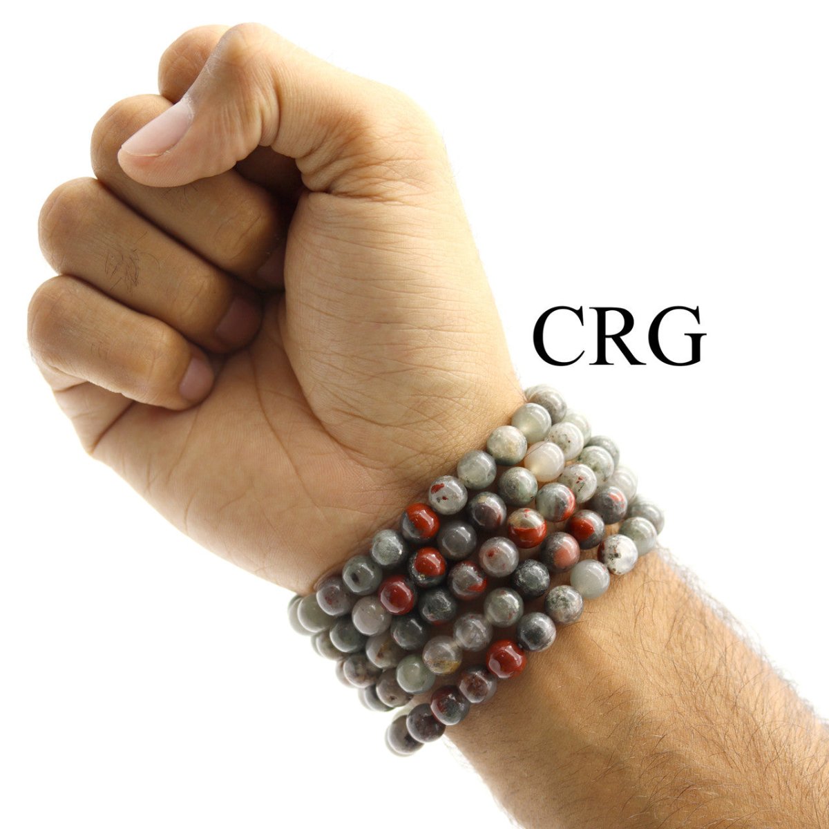 QTY 1 - African Bloodstone Stretch Bracelet / 8 mm Round Beads