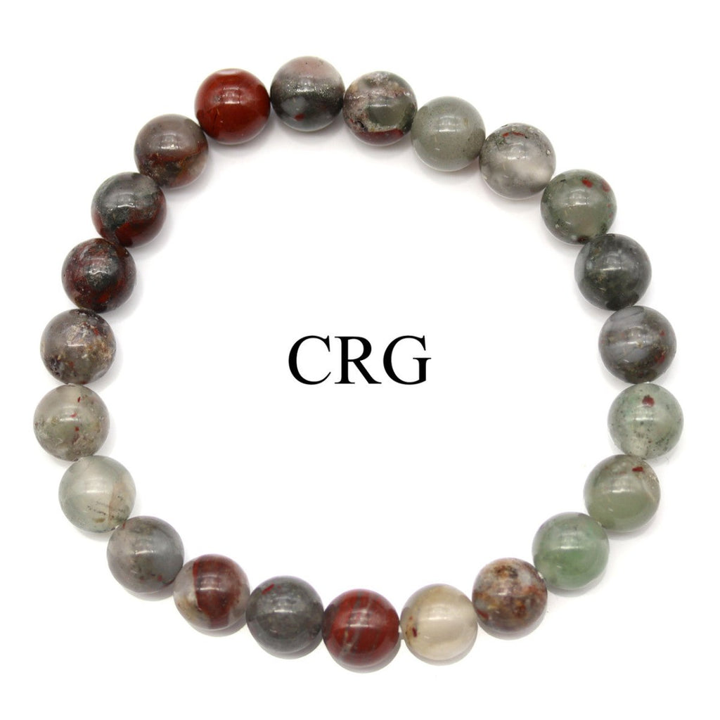 QTY 1 - African Bloodstone Stretch Bracelet / 8 mm Round Beads