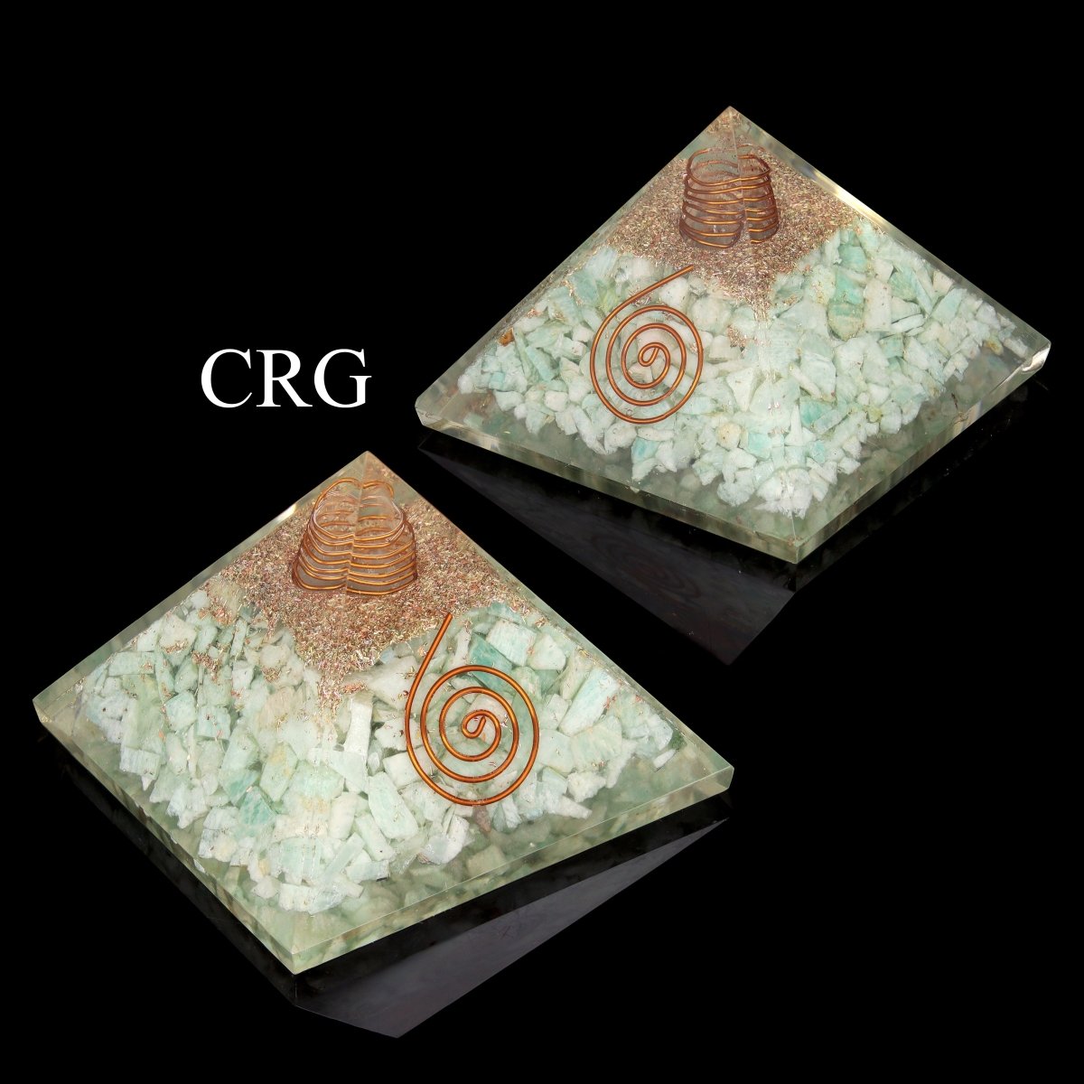 QTY 1 - Amazonite Chip Orgonite Pyramid w/ Copper / 3" Avg