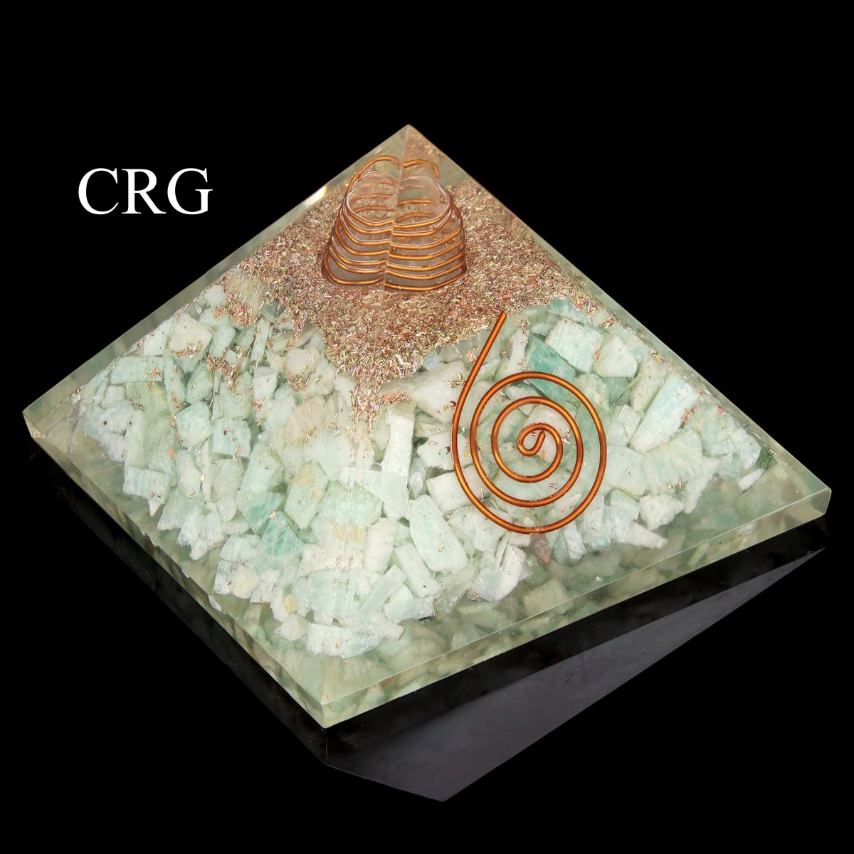 QTY 1 - Amazonite Chip Orgonite Pyramid w/ Copper / 3" Avg