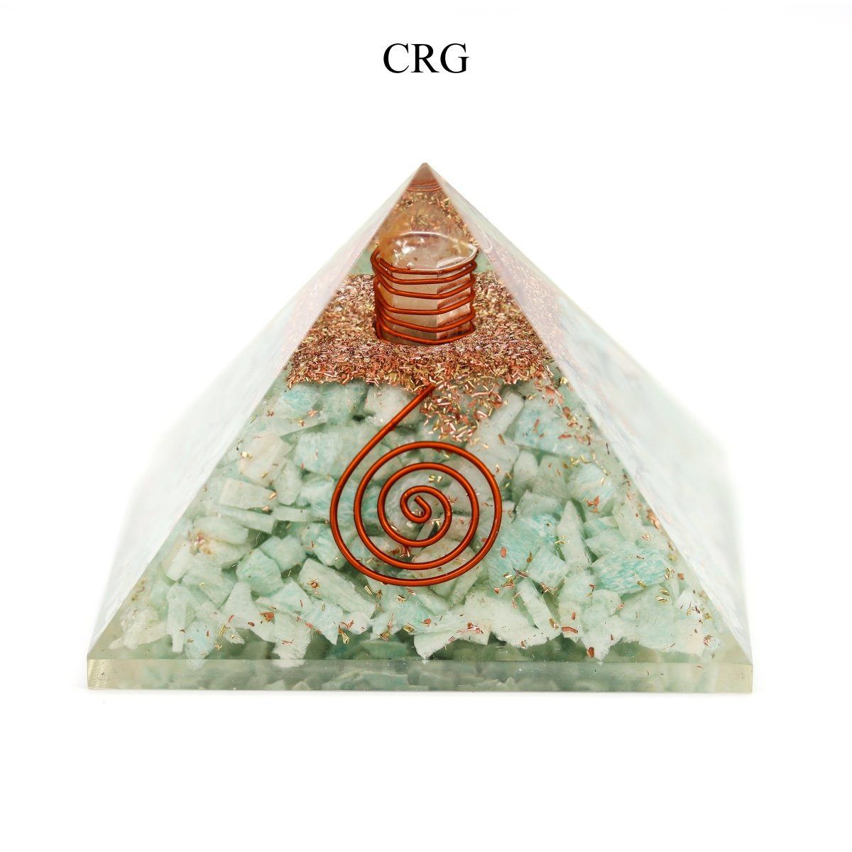 QTY 1 - Amazonite Chip Orgonite Pyramid w/ Copper / 3" Avg