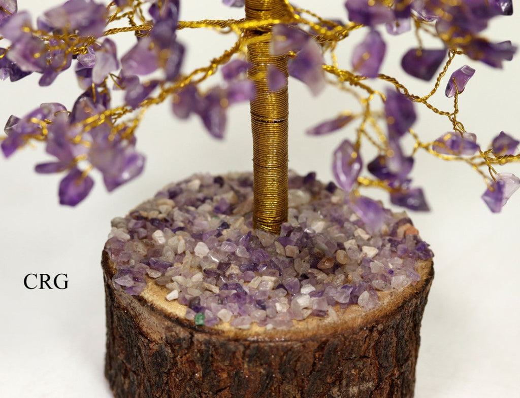 QTY 1 - Amethyst 500 Gem Tree w/ Wood Base / Gold Wire