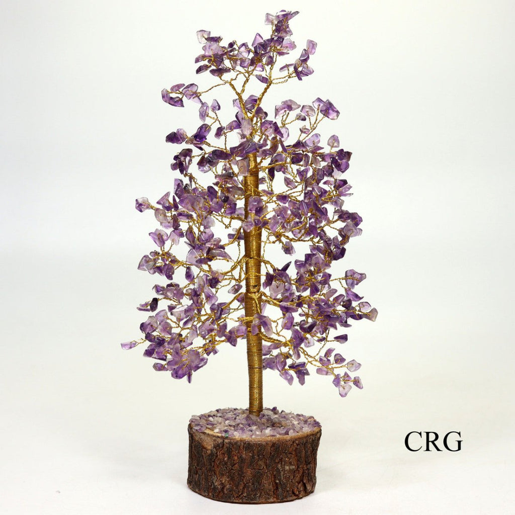 QTY 1 - Amethyst 500 Gem Tree w/ Wood Base / Gold Wire