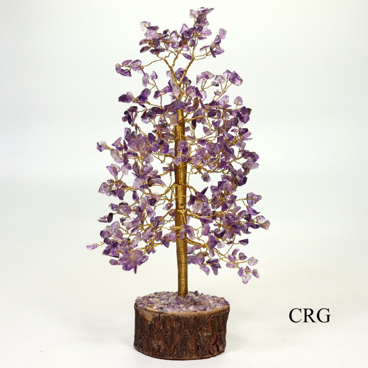 QTY 1 - Amethyst 500 Gem Tree w/ Wood Base / Gold Wire