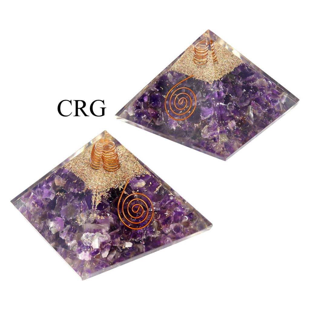 QTY 1 - Amethyst Chip Orgonite Pyramid w/ Copper / 3" Avg