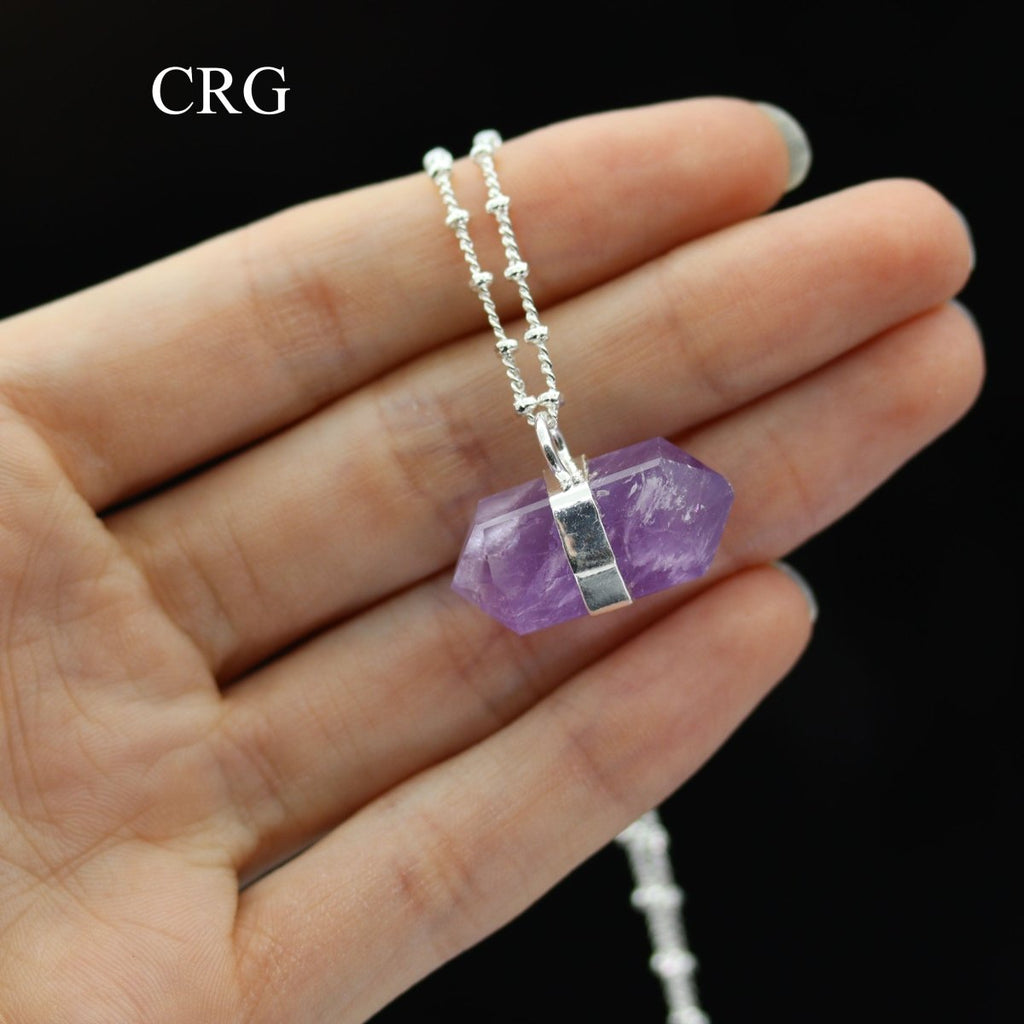 Amethyst Double Terminated Point Necklace with Silver Plating (18 Inches) (1 Piece)