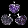 QTY 1 - Amethyst Druzy Heart Pendant with Silver Plating / 1" AVG