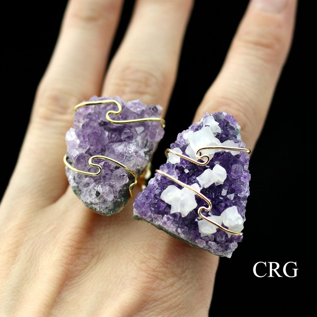 QTY 1 - Amethyst Druzy Ring / Gold Plated / ADJUSTABLE
