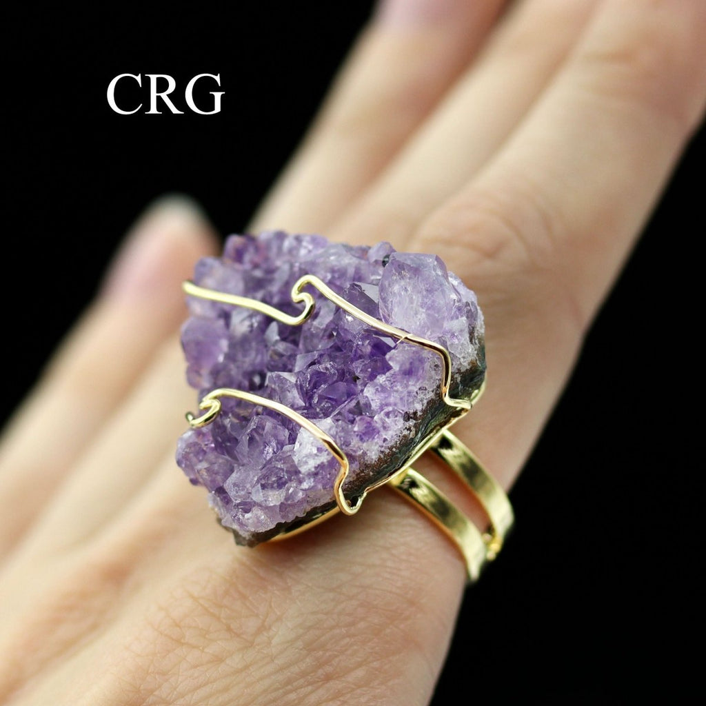 QTY 1 - Amethyst Druzy Ring / Gold Plated / ADJUSTABLE