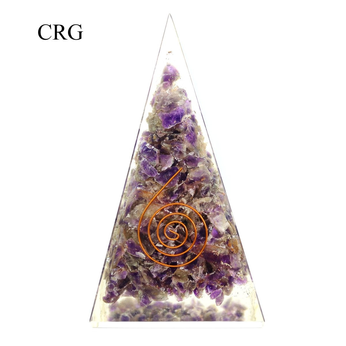 QTY 1 - Amethyst Orgonite Pyramid w/ Copper / 5" Tall AVG