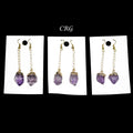 QTY 1 - Amethyst Point Earrings with Gold Plating / 1-2" AVG
