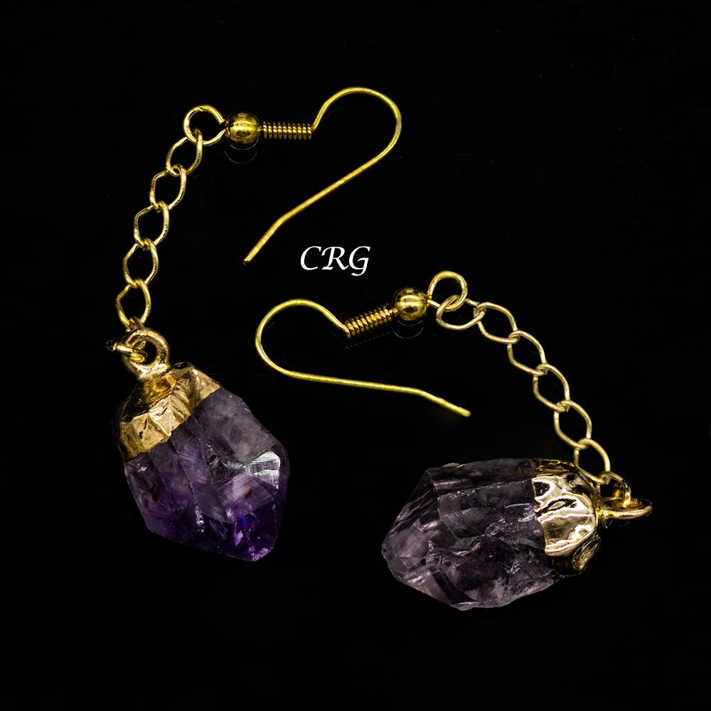 QTY 1 - Amethyst Point Earrings with Gold Plating / 1-2" AVG