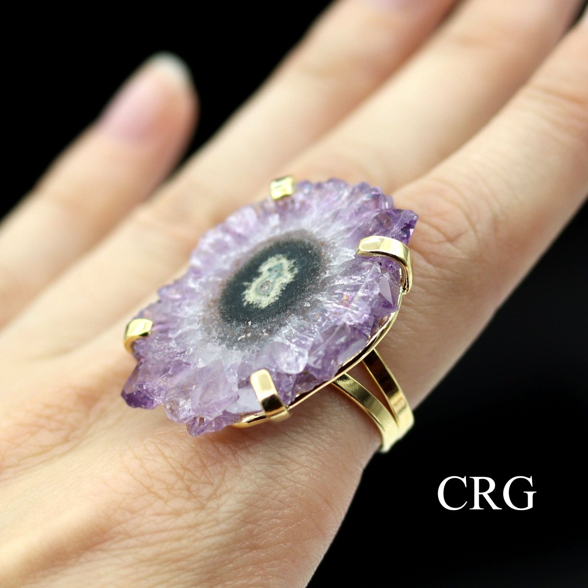 QTY 1 - Amethyst Stalactite Ring / Gold Plated / ADJUSTABLE