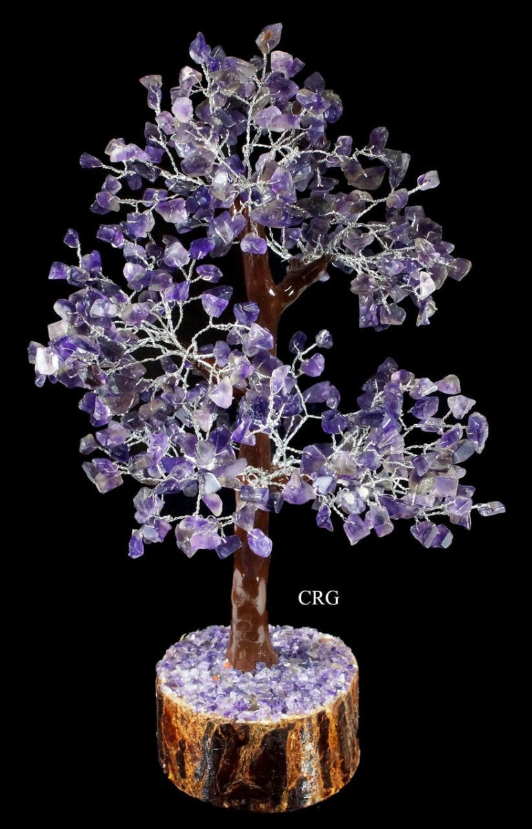 QTY 1 - Amethyst Tree On Wood Base w/ Silver Wire / 12" Avg