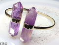QTY 1 - Bi-terminated Amethyst Cuff Bracelet / Gold Plated
