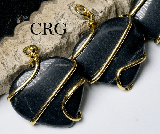 QTY 1 - Black Agate Heart Pendant / 1.5" Avg