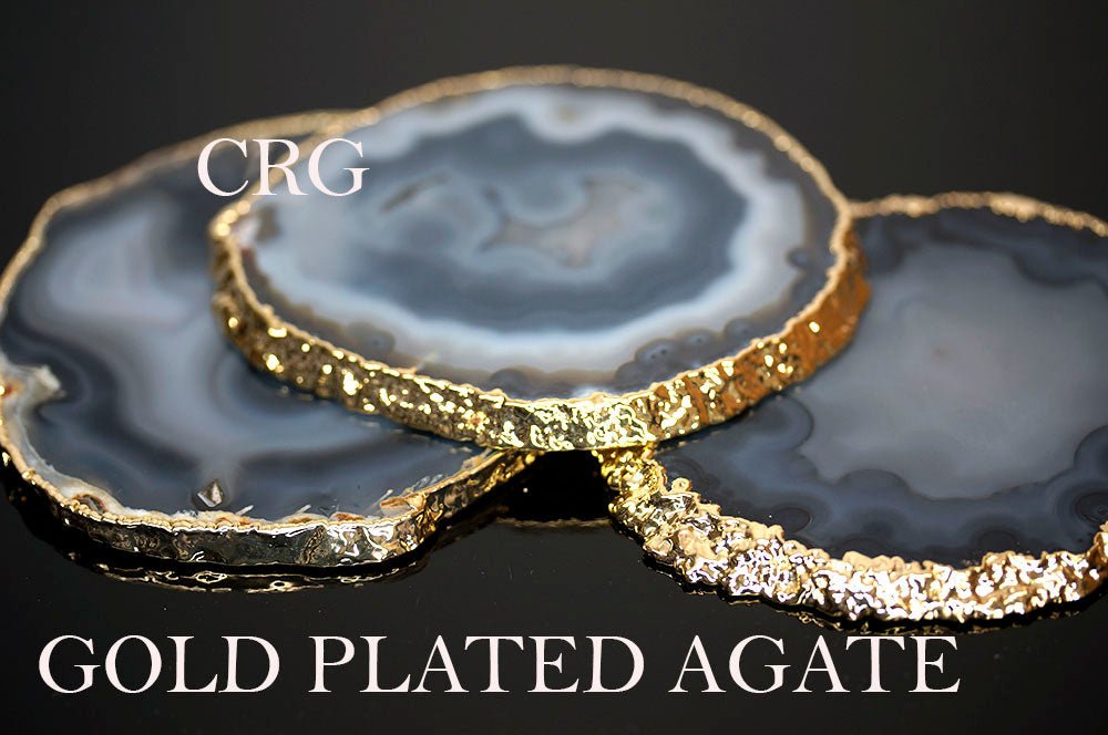 QTY 1 - Black Gold Plated Agate Slice / #2 / 2.75-3"