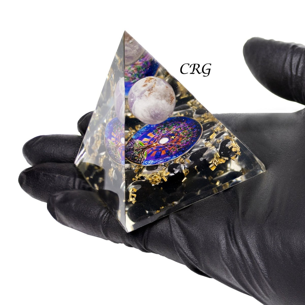 QTY 1 - Black Obsidian Orgonite Pyramid with Amethyst Sphere / 3-4" AVG