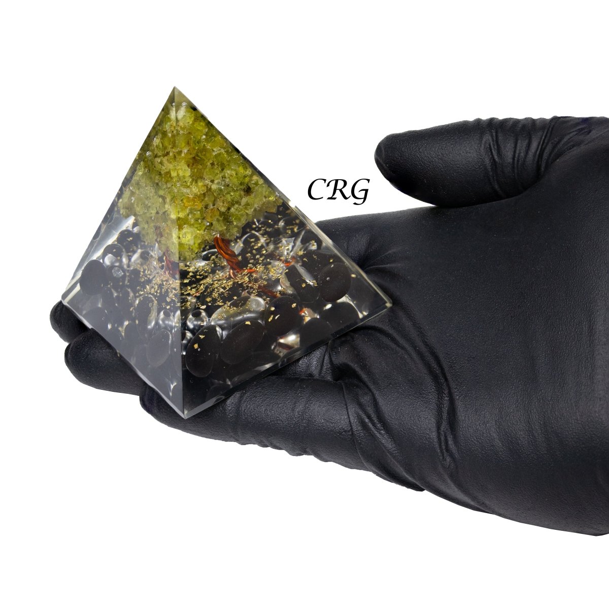 QTY 1 - Black Obsidian Orgonite Pyramid with Peridot Tree