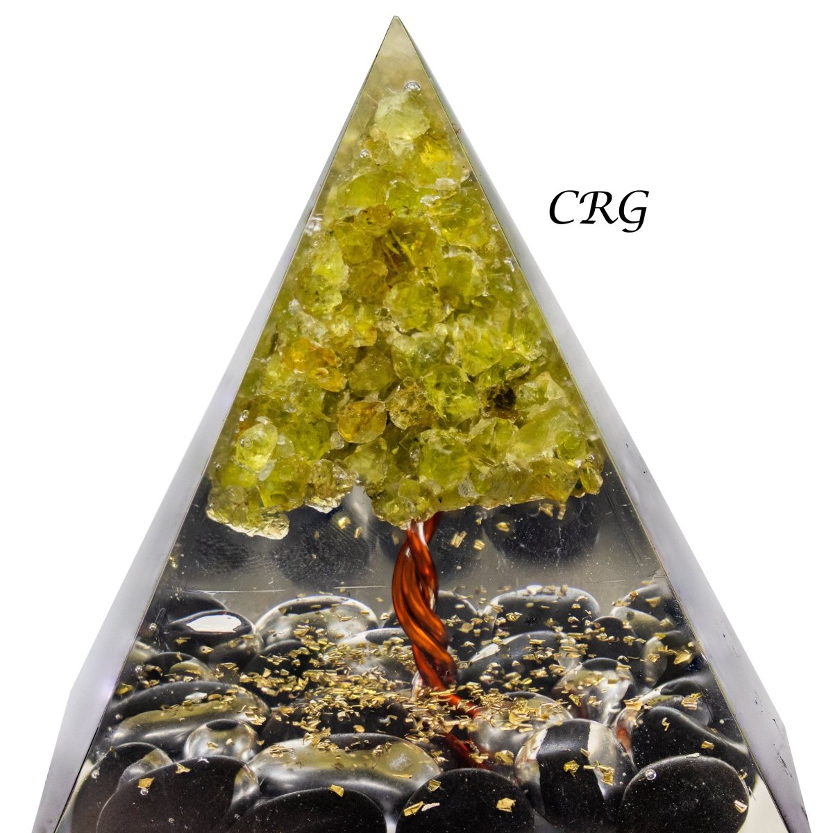 QTY 1 - Black Obsidian Orgonite Pyramid with Peridot Tree