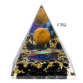 QTY 1 - Black Obsidian Orgonite Pyramid with Tiger's Eye Sphere / 3-4" AVG