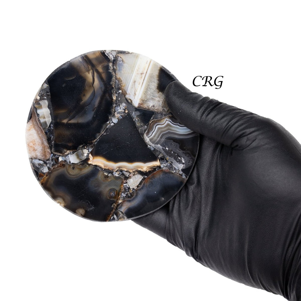 QTY 1 - Black Onyx Orgonite Coaster / 4" Round Avg.