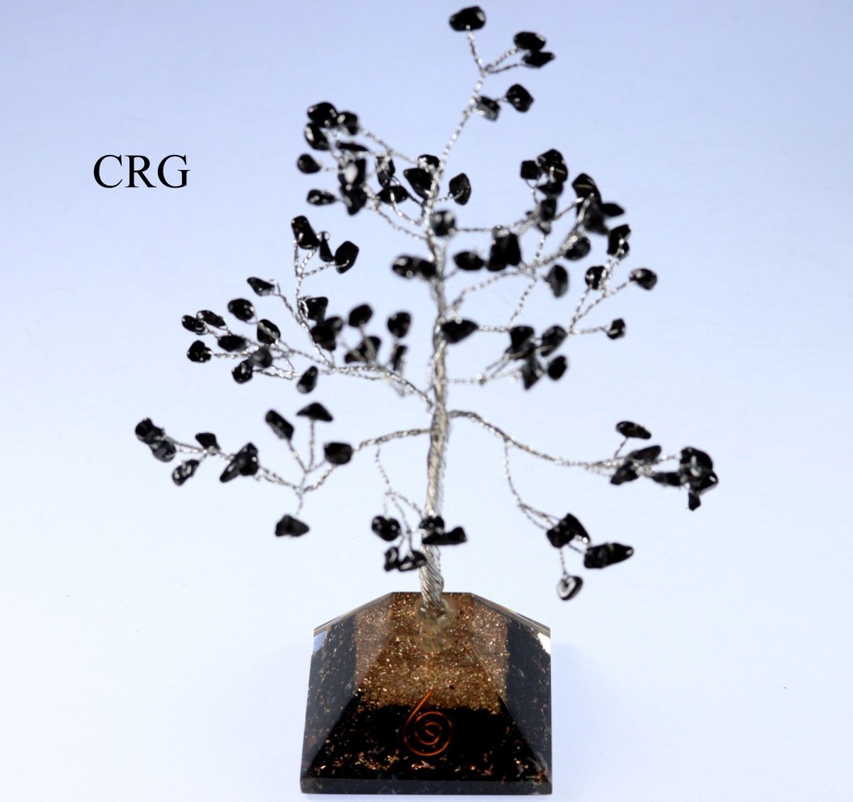 QTY 1 - Black Tourmaline 100 Chip Tree with Orgonite Pyramid Base / 7.5" AVG