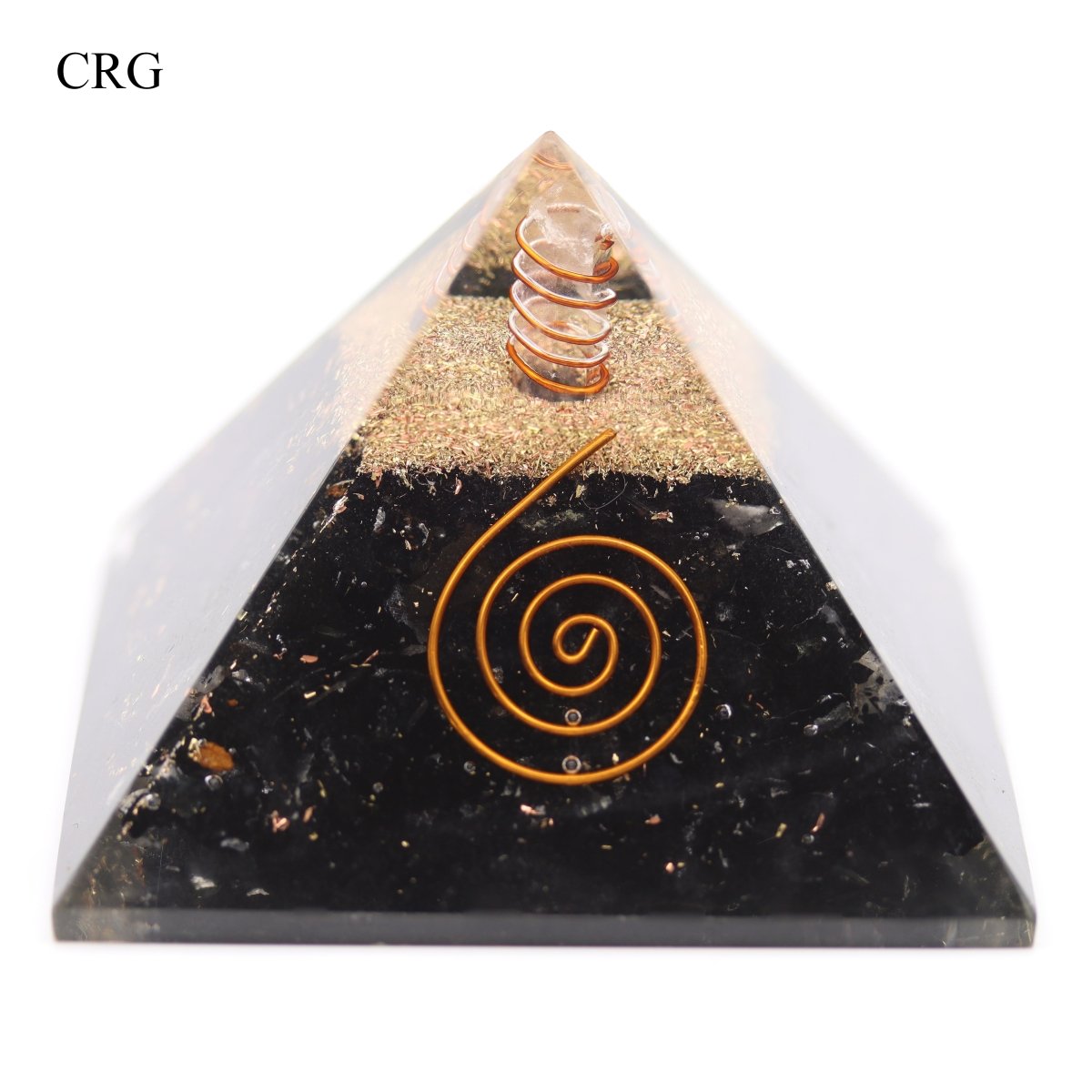 QTY 1 - Black Tourmaline Chip Orgonite Pyramid with Copper / 3" Avg