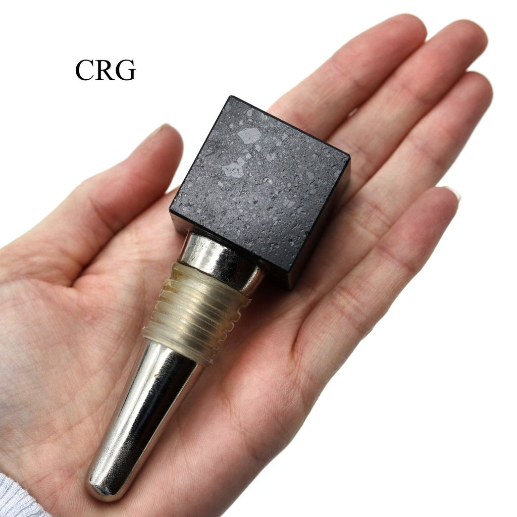 Black Tourmaline Gemstone Cube Bottle Stopper - 1" - QTY 1