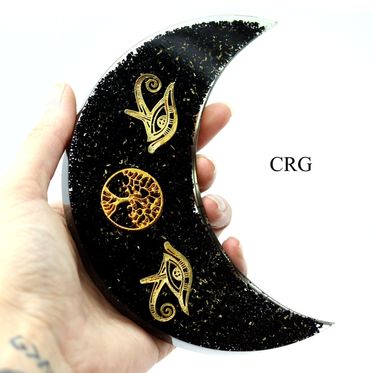 QTY 1 - Black Tourmaline Orgonite Moon / 5" AVG