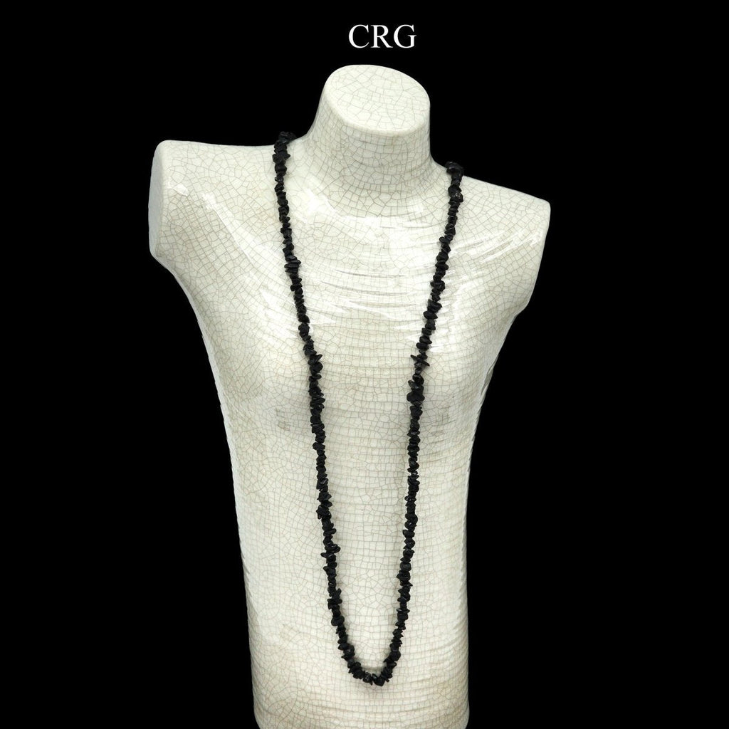 QTY 1 - Black Tourmaline Strand Chip Necklace / 32" AVG