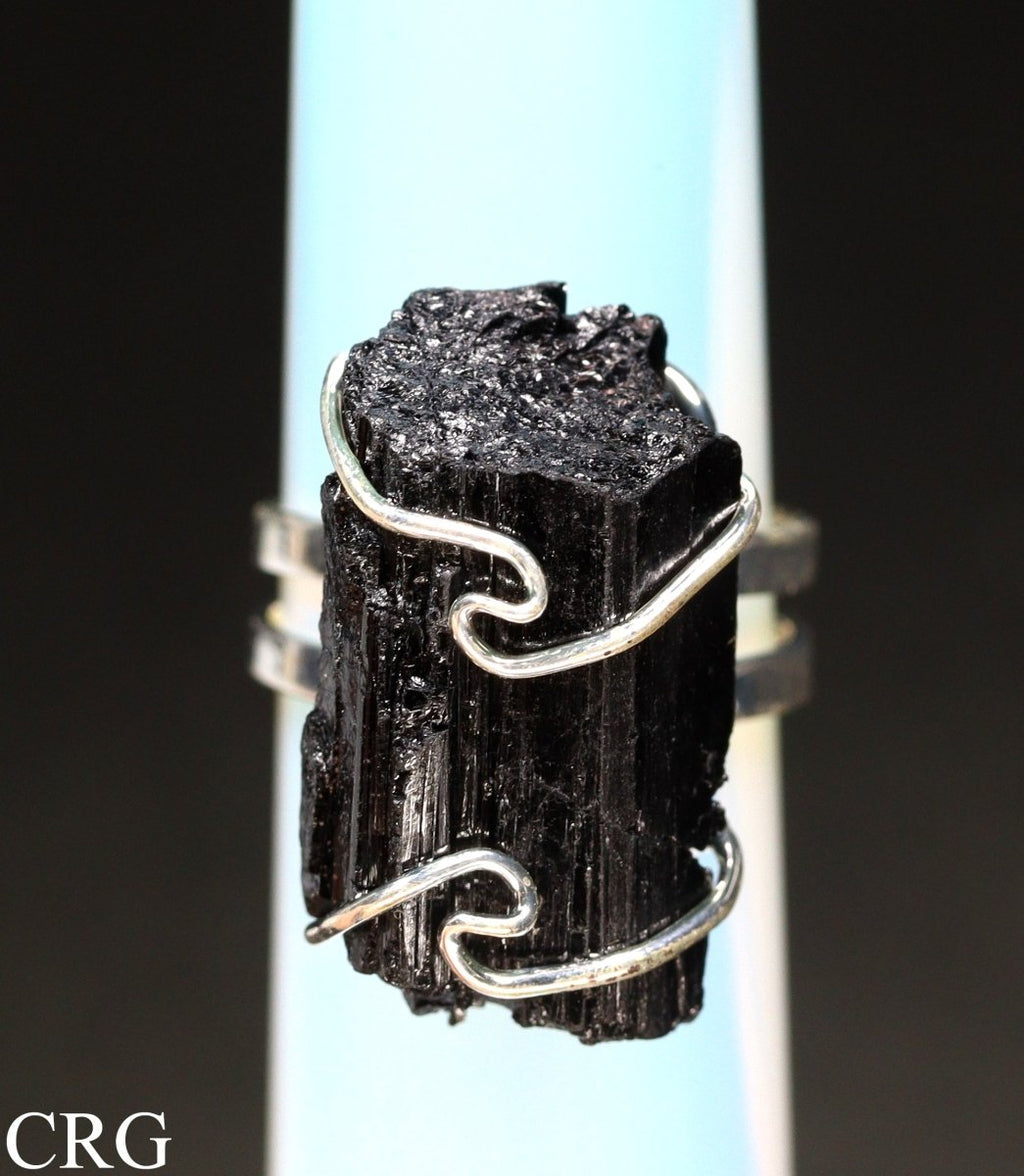 QTY 1 - Black Tourmaline Wire Wrapped Adjustable Ring