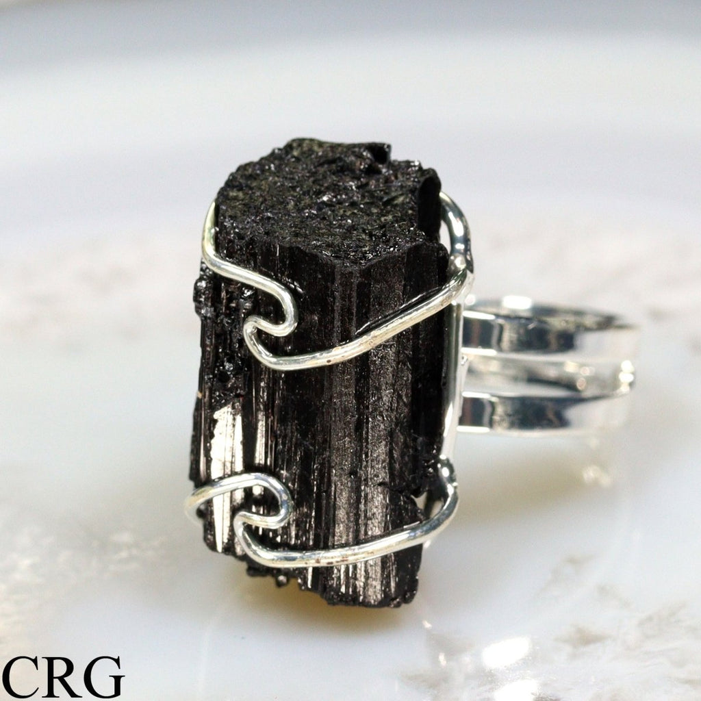 QTY 1 - Black Tourmaline Wire Wrapped Adjustable Ring