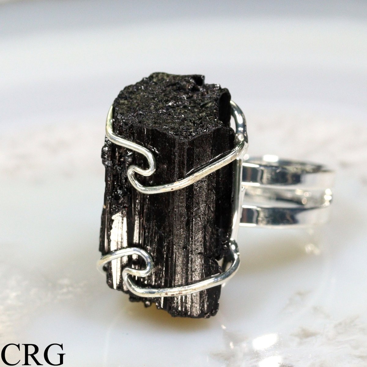 QTY 1 - Black Tourmaline Wire Wrapped Adjustable Ring
