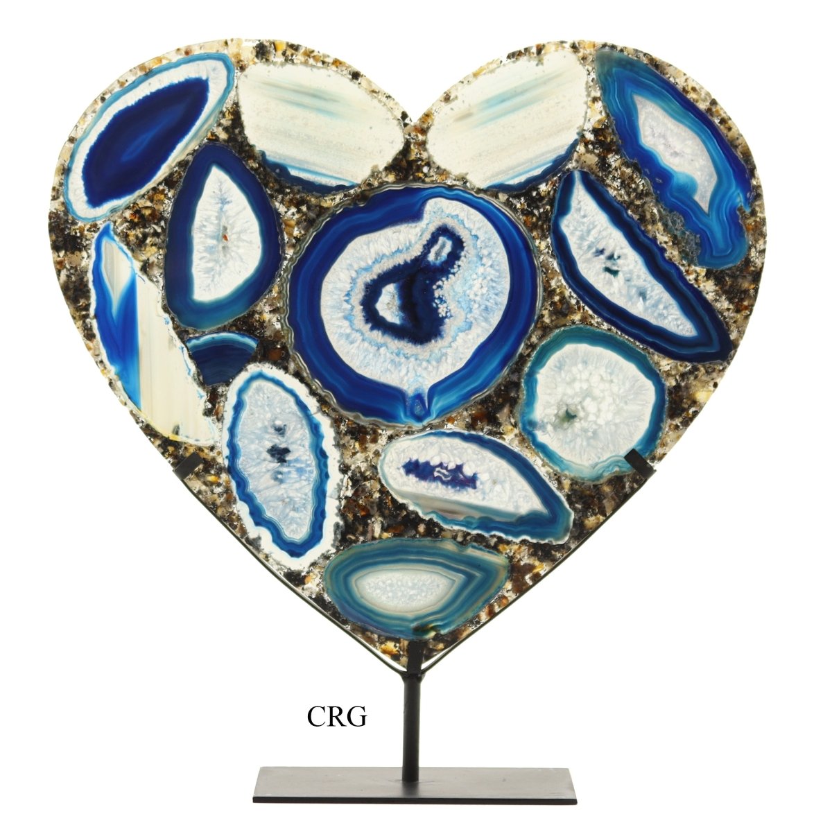 Blue Agate Resin Heart on Metal Stand 10 to 12 inches