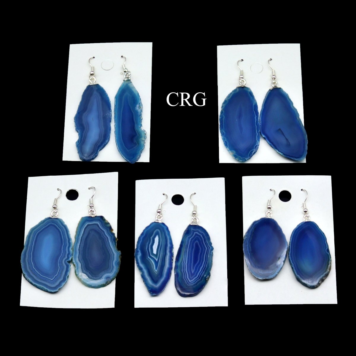 Blue Agate Earrings Silver Plated Wire (1 Pair) Wholesale Crystal Gemstone Jewelry