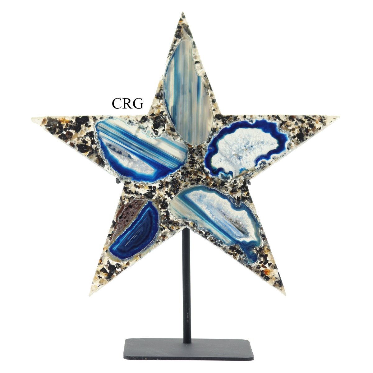 QTY 1 - Blue Agate Star on Metal Base / 10-12" AVG