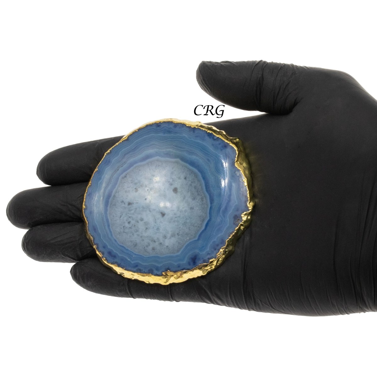 QTY 1 - Blue Gold Plated Agate Slice / #2 / 2.75-3"