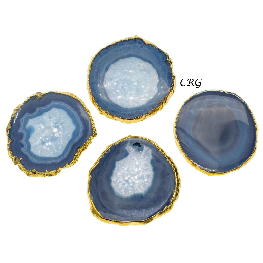 QTY 1 - Blue Gold Plated Agate Slice / #2 / 2.75-3"