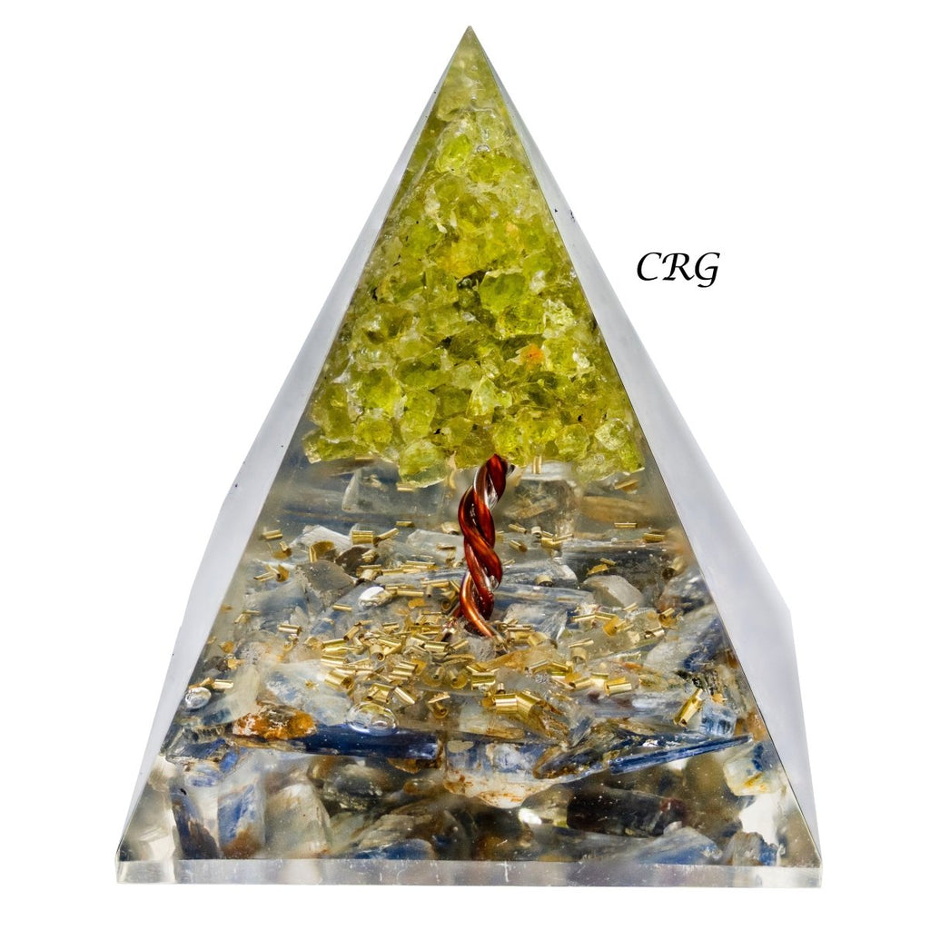 QTY 1 - Blue Kyanite Orgonite Pyramid with Peridot Tree