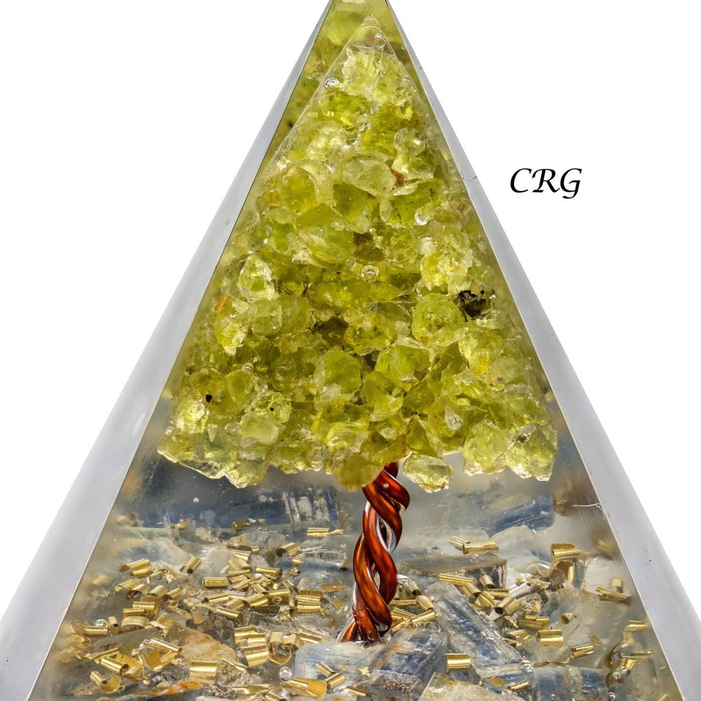 QTY 1 - Blue Kyanite Orgonite Pyramid with Peridot Tree
