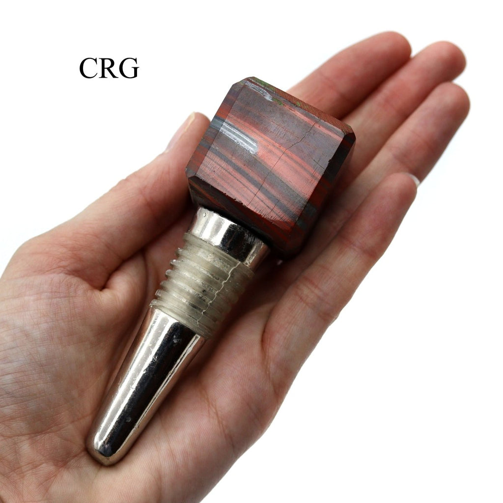 QTY 1 - Brecciated Jasper Gemstone Cube Bottle Stopper / 1" AVG