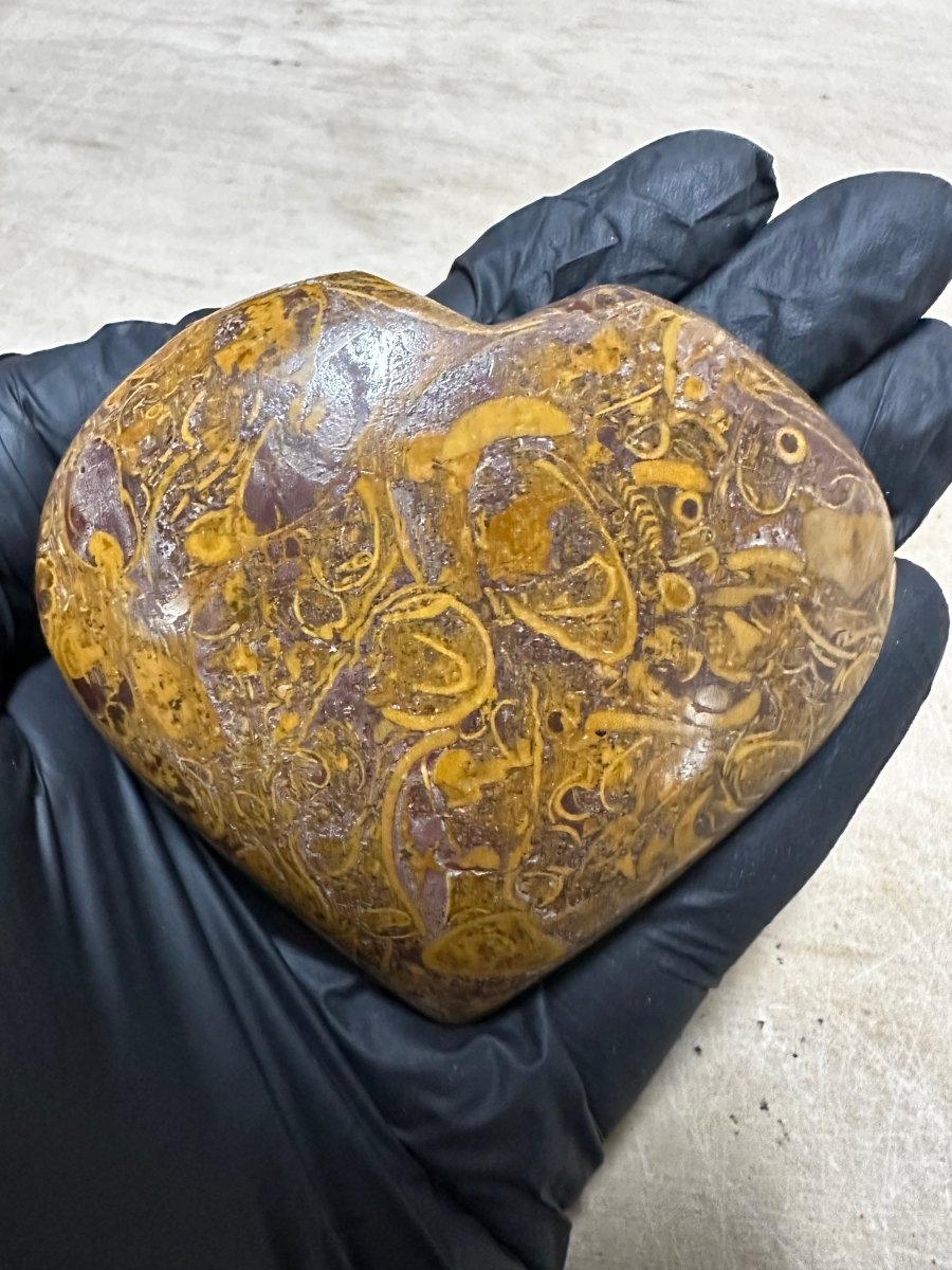 QTY 1 - Calligraphy Jasper Puffy Heart / 2-4" AVG