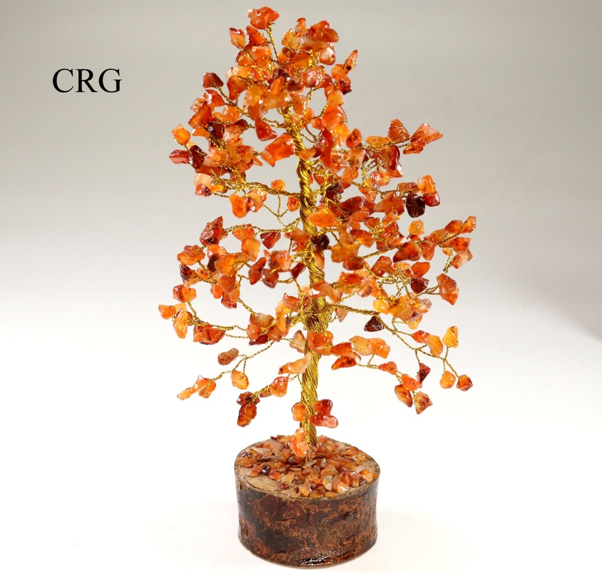QTY 1 - Carnelian 300 Gem Tree with Wood Base and Gold Wire / 9" AVG