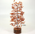 QTY 1 - Carnelian 500 Gem Tree with Wood Base and Silver Wire / 12-13" AVG
