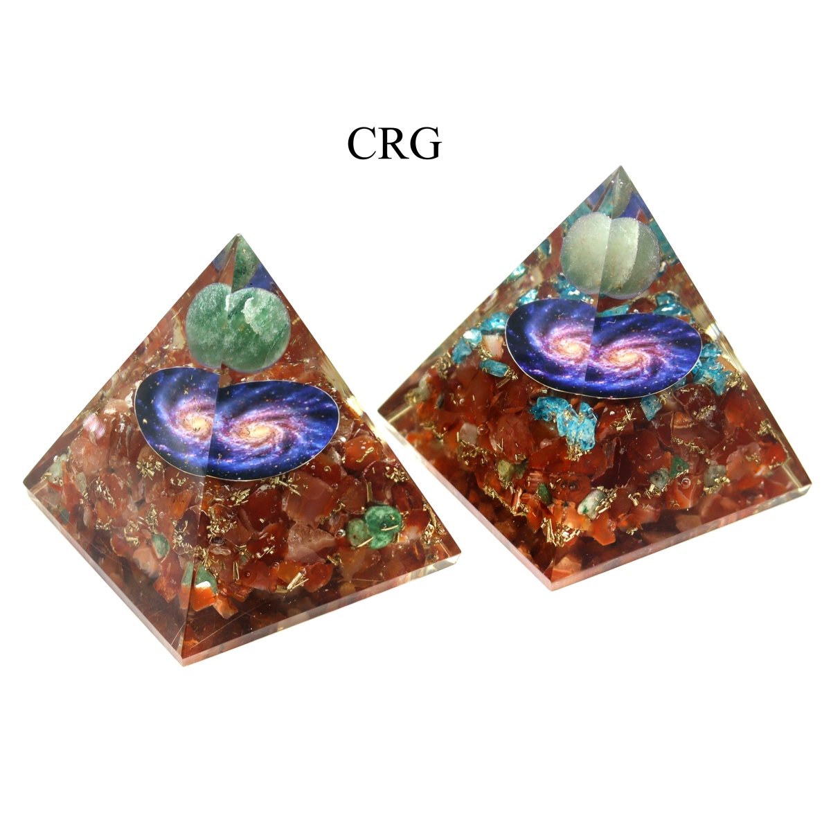 QTY 1 - Carnelian Agate Orgonite Pyramid with Astronomy Inclusions / 3.5-4.5" AVG